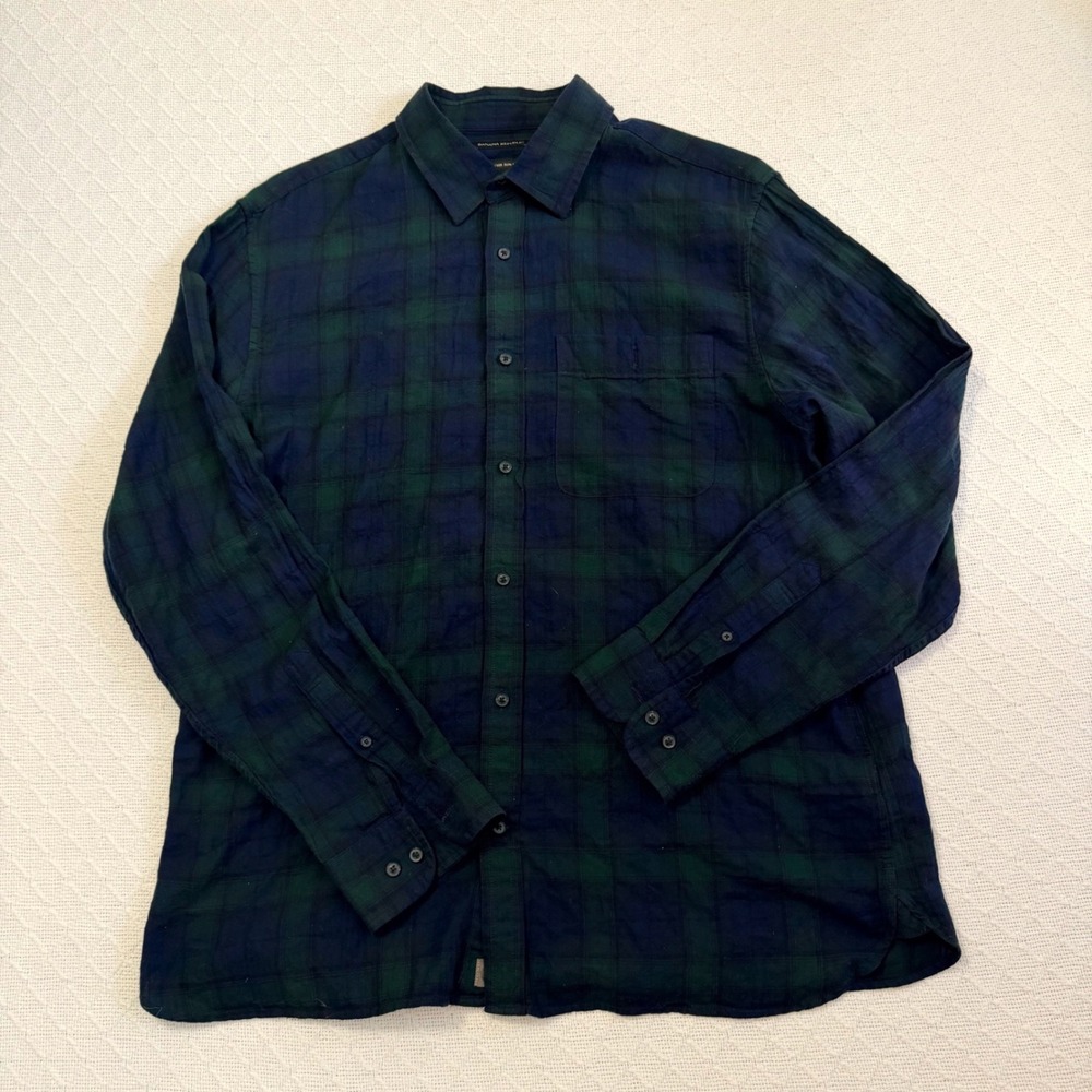 Banana Republic Mens XL Untucked Slim Fit Black Watch Plaid Button Down Shirt